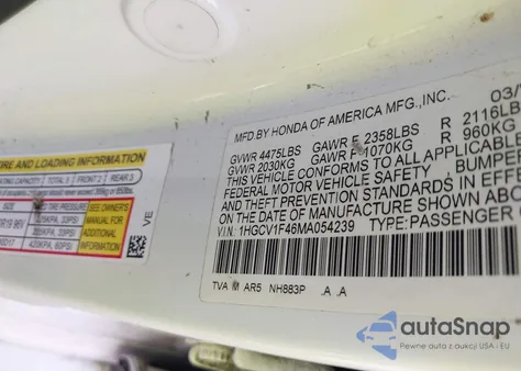 2021 Honda Accord Sport Special Edition z USA, uszkodzony, nr VIN 1HGCV1F46MA054239